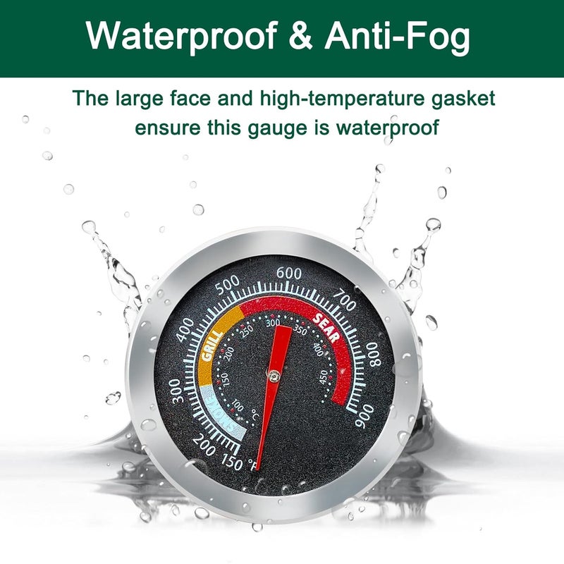 Quantfire Upgrade Replacement Thermometer for M/MiniMax Big Green Egg,2" Grill Temperature Gauge for Big Green Egg Accessories 150-900°F with Waterproof and No-Fog Glass Lens - Image 4